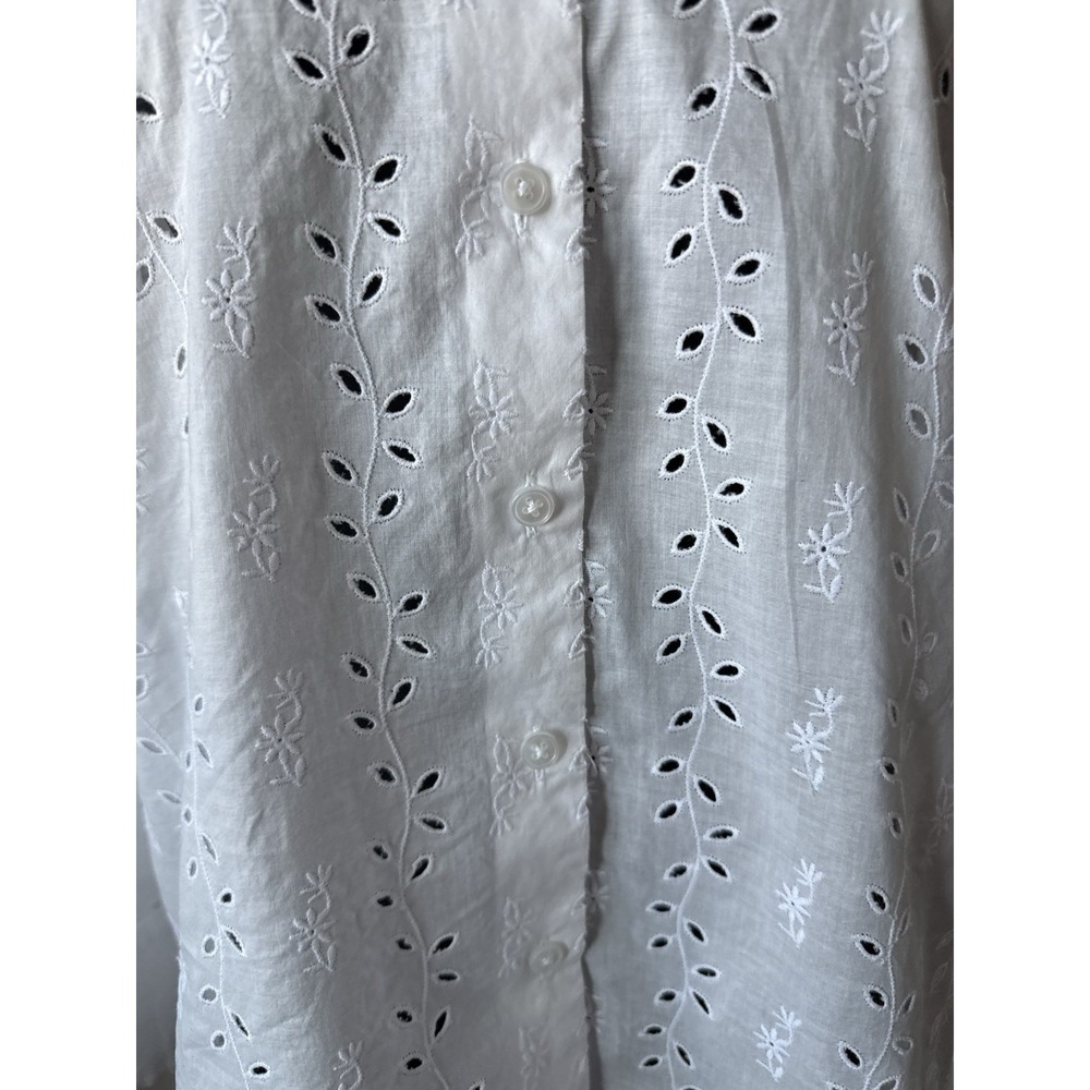 Talbots Woman Petites 16W White Embroidered Eyelet Button Down Blouse Plus - Picture 3 of 16